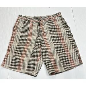 Tommy Bahama Mens Size 34 Linen Silk Chino Golf Shorts Plaid Tan Beachy Cruise